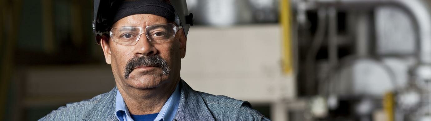 Man in workers helmet Man in workers helmet